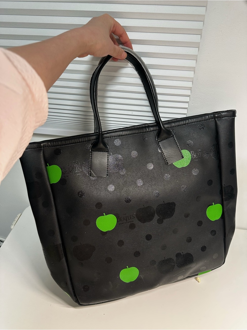 Comme des Garcons X Beatles Black Tote with Green Apple Motif - Picture 7 of 9